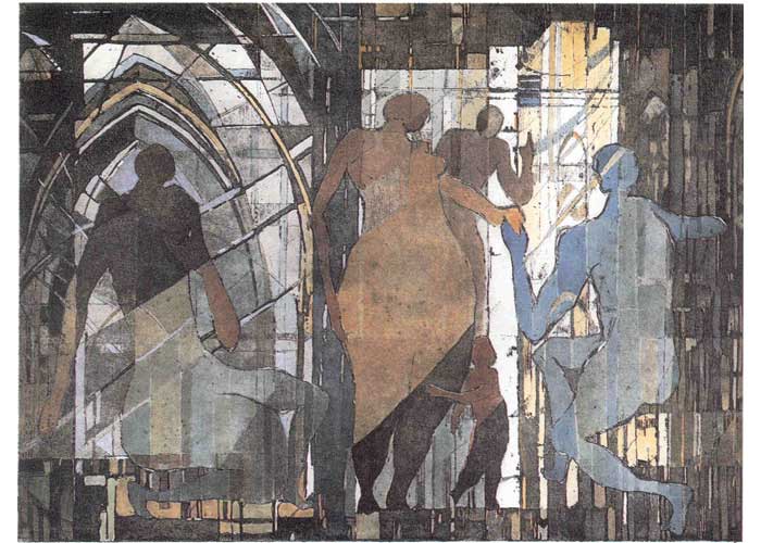 Figuren in structuren, ets, 40 x 45 cm., 1996